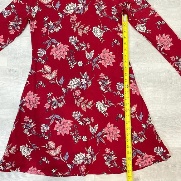 Rebel Sugar M Floral  Mock-Neck Long Sleeve Red Floral Print Dress with flare - Picture 11 of 17